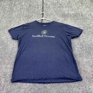 Smith & Wesson Shirt Mens XL Blue Short Sleeve Logo Graphic Tee Shooting Gun